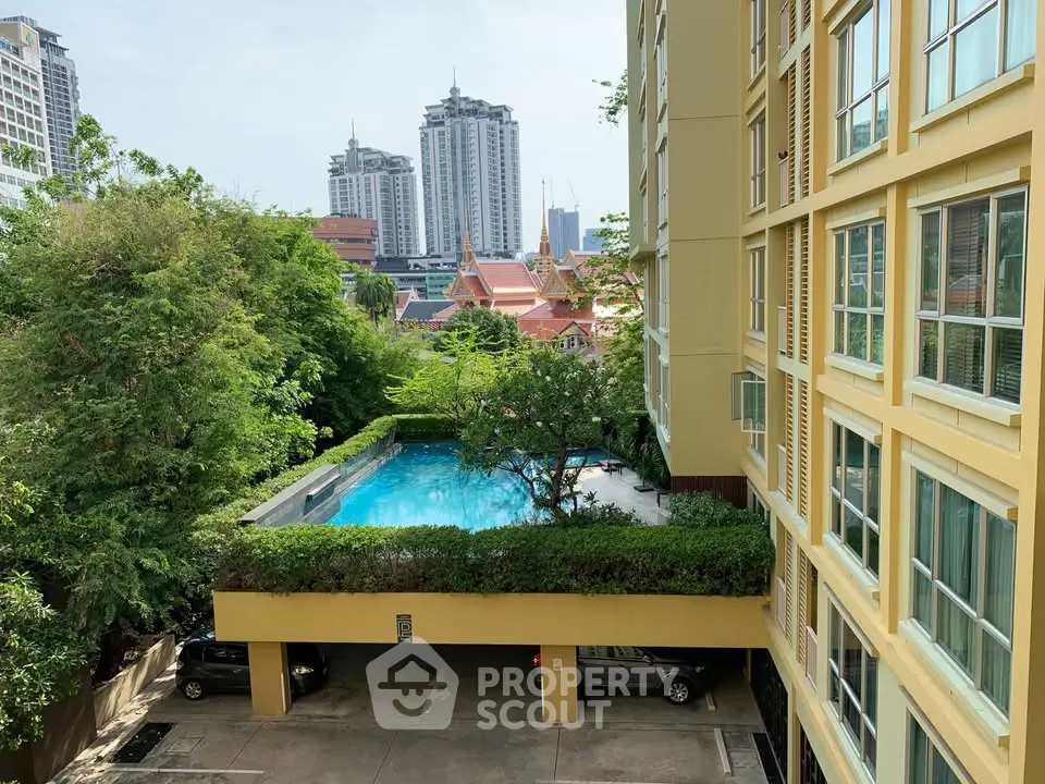 Stunning urban apartment with pool and city view, perfect for modern living.