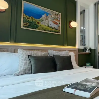 Luxurious bedroom with elegant decor and stylish lighting