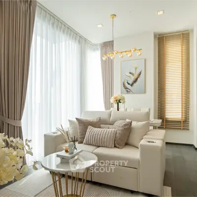 Elegant living room with modern decor and natural light