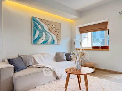 Cozy living room with modern decor and natural light