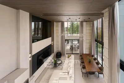 Luxurious modern living room with high ceilings and elegant decor