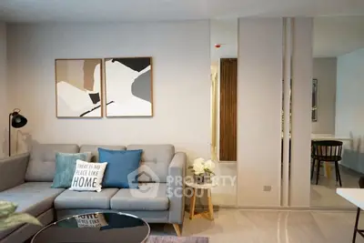 Modern living room with stylish decor and cozy seating area