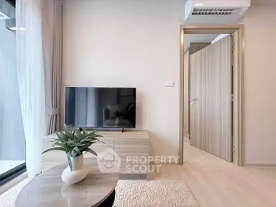 Modern living room with sleek TV setup and stylish decor