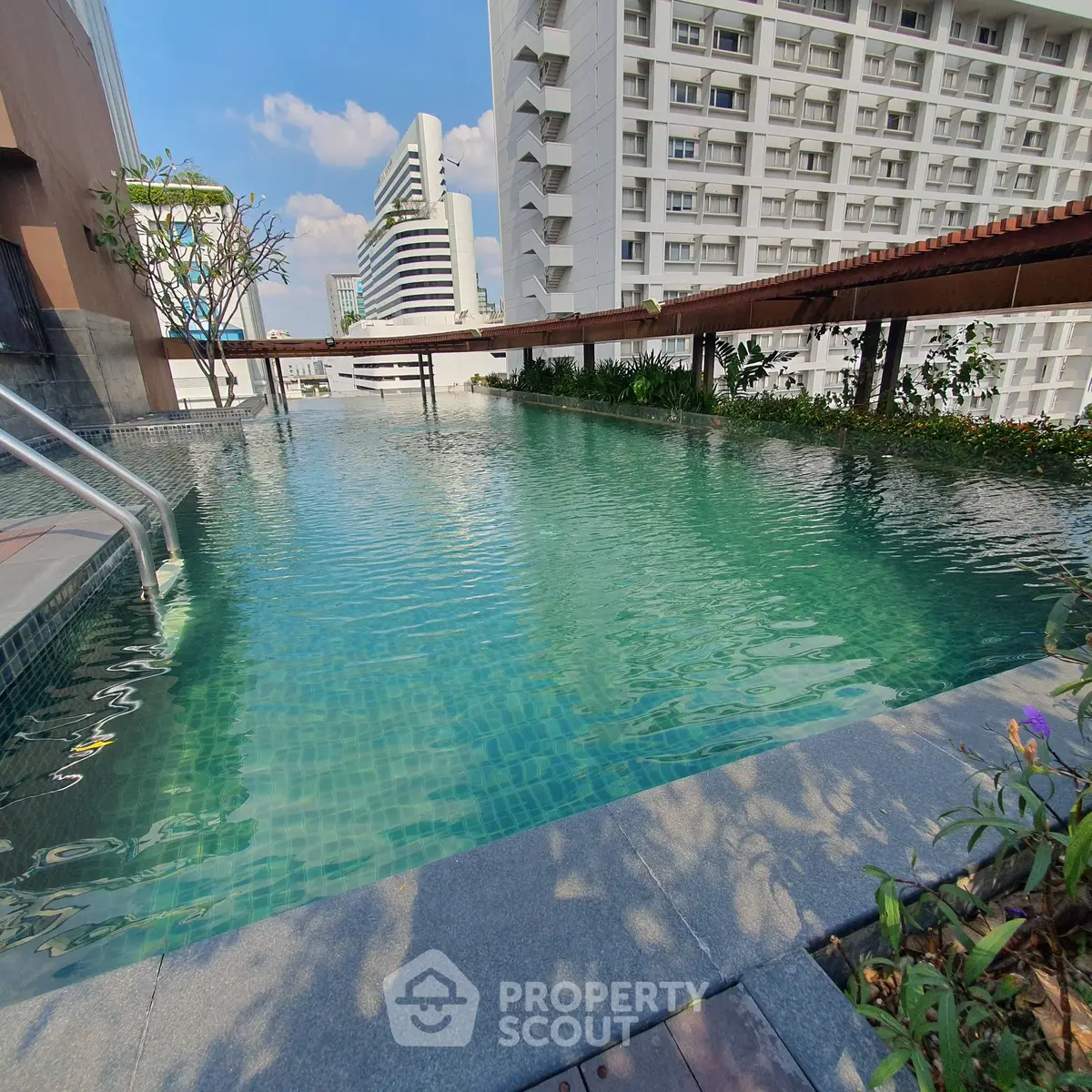 Luxurious rooftop pool with stunning city views and modern architecture, perfect for relaxation and leisure.