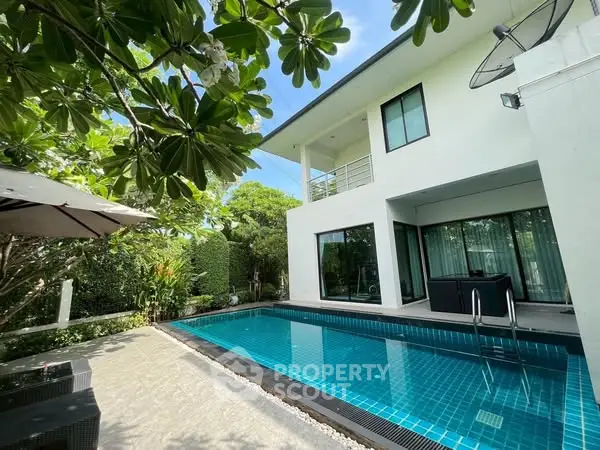 Luxurious modern home with private pool and lush garden, perfect for relaxation and entertaining.