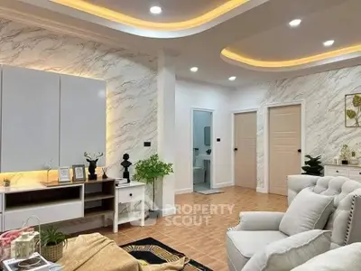 Luxurious living room with elegant decor and modern lighting
