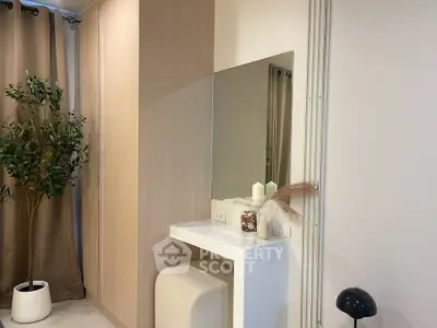 Stylish modern bedroom corner with elegant vanity and decor