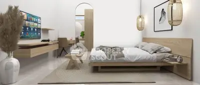 Modern bedroom with minimalist decor and stylish lighting