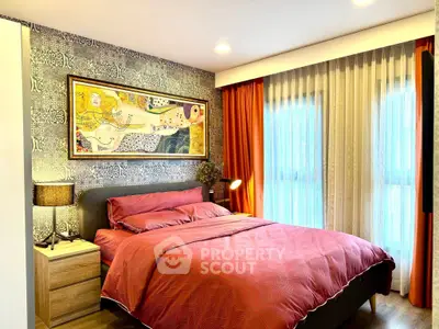 Luxurious bedroom with elegant decor and large window for natural light