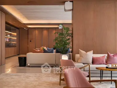 Luxurious modern living room with elegant furniture and warm lighting