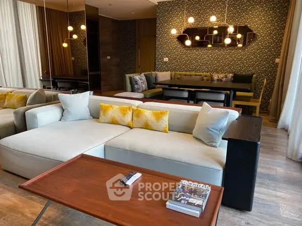 Luxurious living room with modern decor and stylish lighting