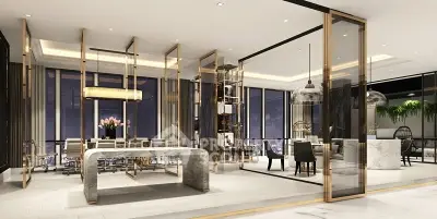 Luxurious modern living room with open layout and elegant decor