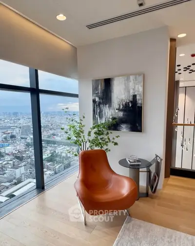 Luxurious high-rise living room with stunning city view and modern decor