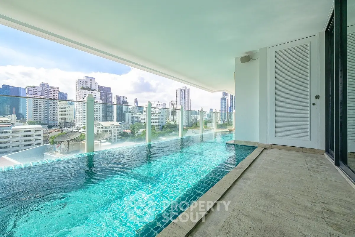 Luxurious high-rise balcony with private pool and stunning city view