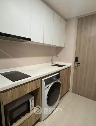 Modern kitchen with built-in appliances and sleek cabinetry