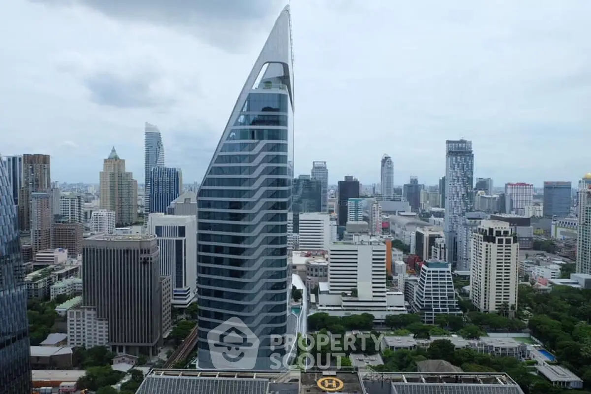 Stunning cityscape view with modern skyscraper in bustling urban skyline.