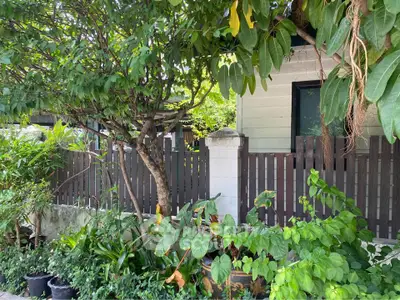 Charming residential exterior with lush greenery and wooden fence, perfect for nature lovers seeking tranquility.