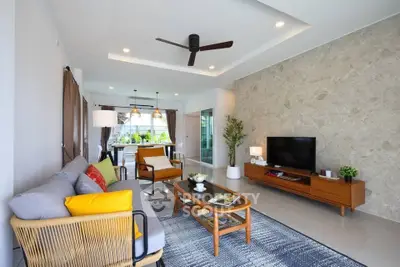 Modern living room with stylish decor and natural light