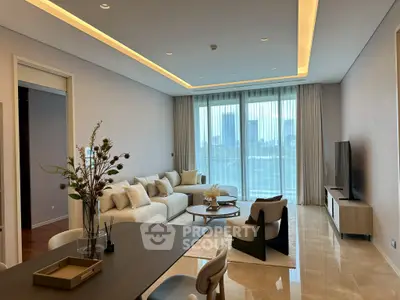 Luxurious modern living room with elegant decor and city view