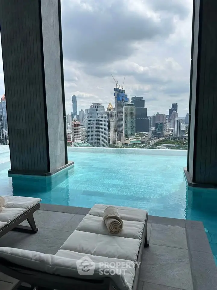 Luxurious rooftop infinity pool with stunning city skyline view