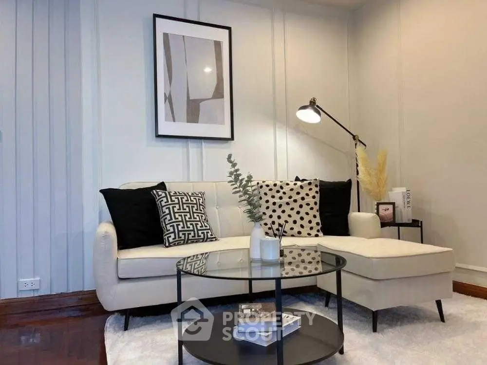 Stylish living room with modern decor and cozy seating area