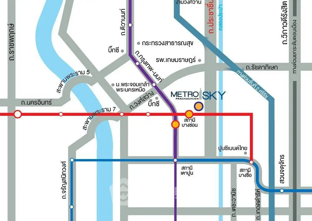 Map showing Metro Sky property location with nearby transit routes and landmarks.