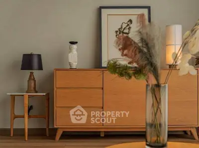 Stylish living room with modern wooden furniture and elegant decor