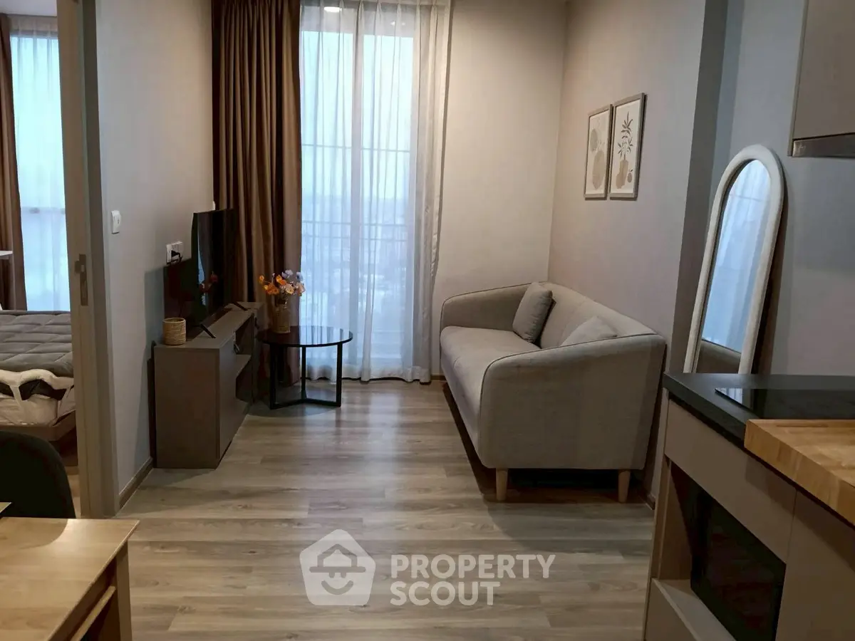 Modern living room with cozy sofa and stylish decor in a chic apartment