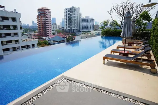 Luxurious rooftop infinity pool with stunning city skyline views, perfect for relaxation and leisure.