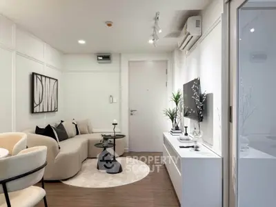 Modern living room with stylish decor and cozy seating area