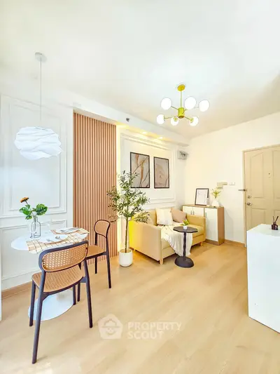 Chic modern living room with stylish decor and cozy seating area, perfect for relaxation and entertaining.