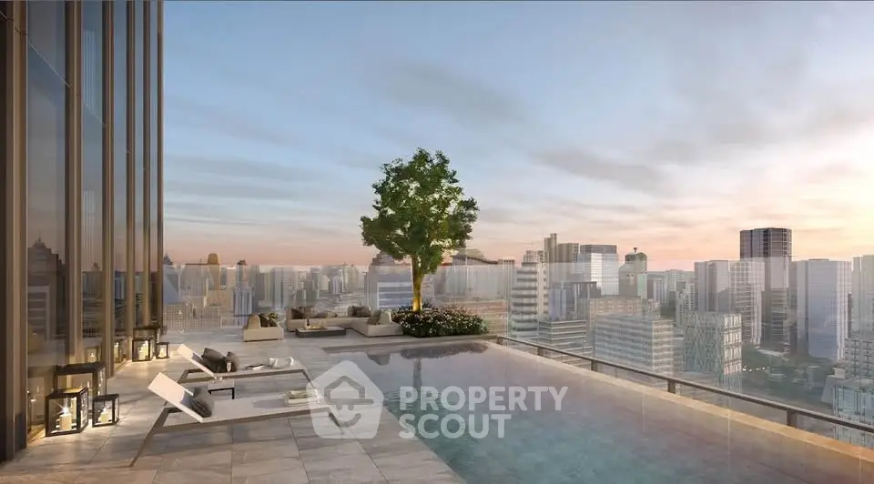 Luxurious rooftop pool with stunning city skyline view, perfect for relaxation and entertainment.