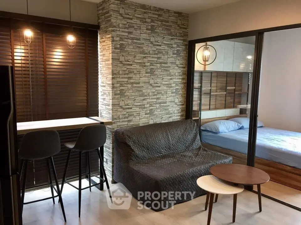 Modern studio apartment with stylish decor and cozy living area