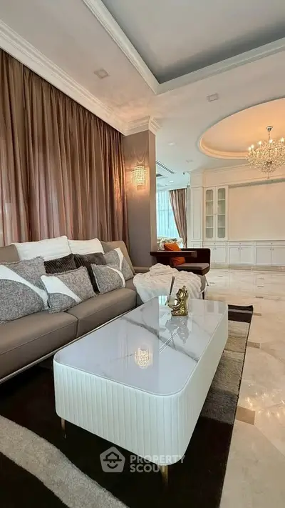 Luxurious living room with elegant decor and plush seating