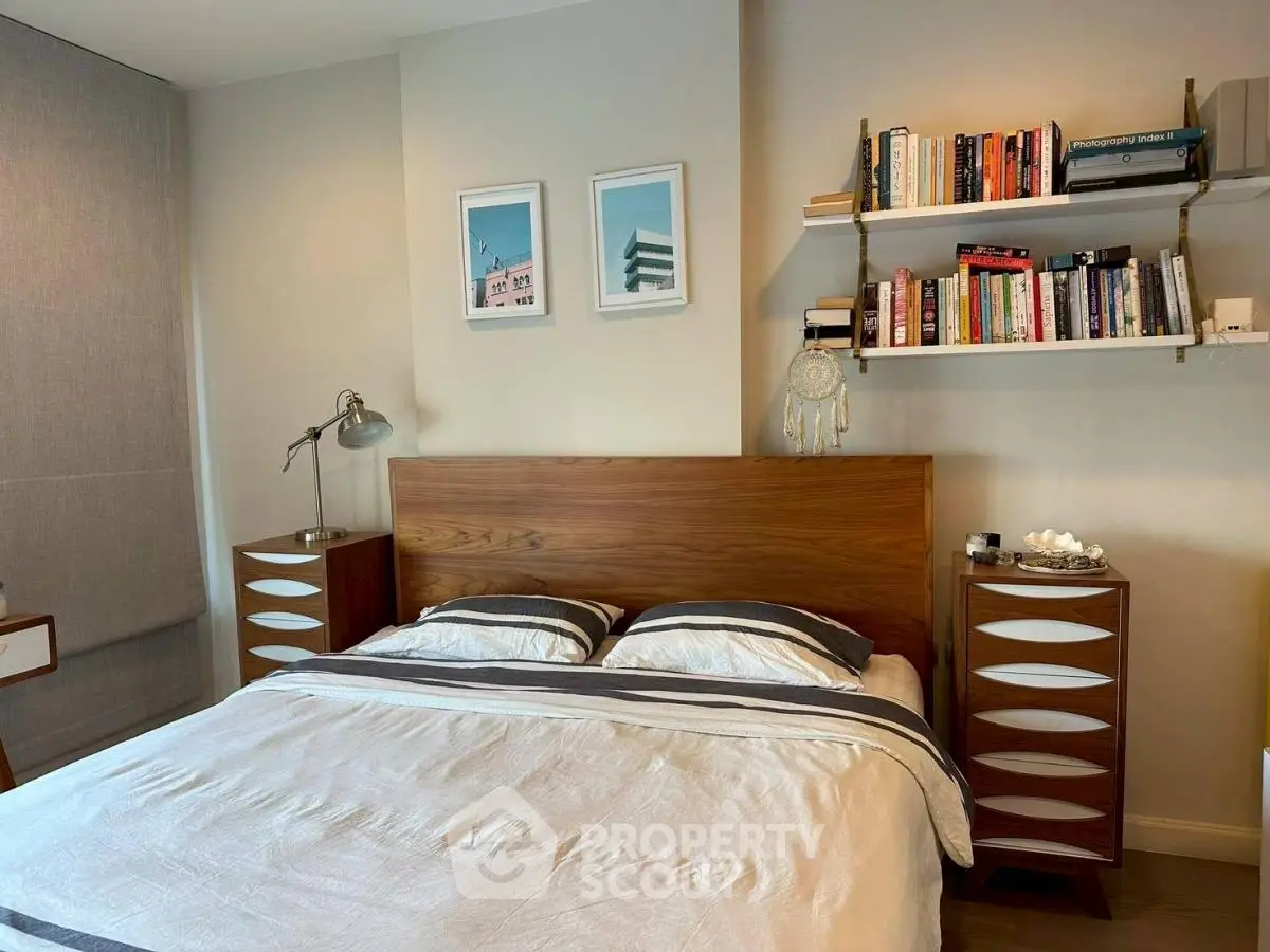 Cozy bedroom with modern wooden furniture and stylish decor, perfect for relaxation and comfort.