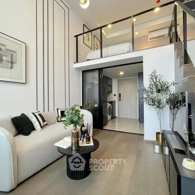 Modern loft apartment with stylish living room and mezzanine bedroom