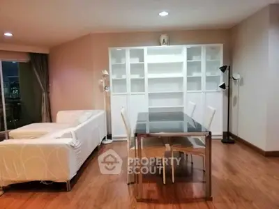 Spacious modern living room with elegant dining area and stylish decor