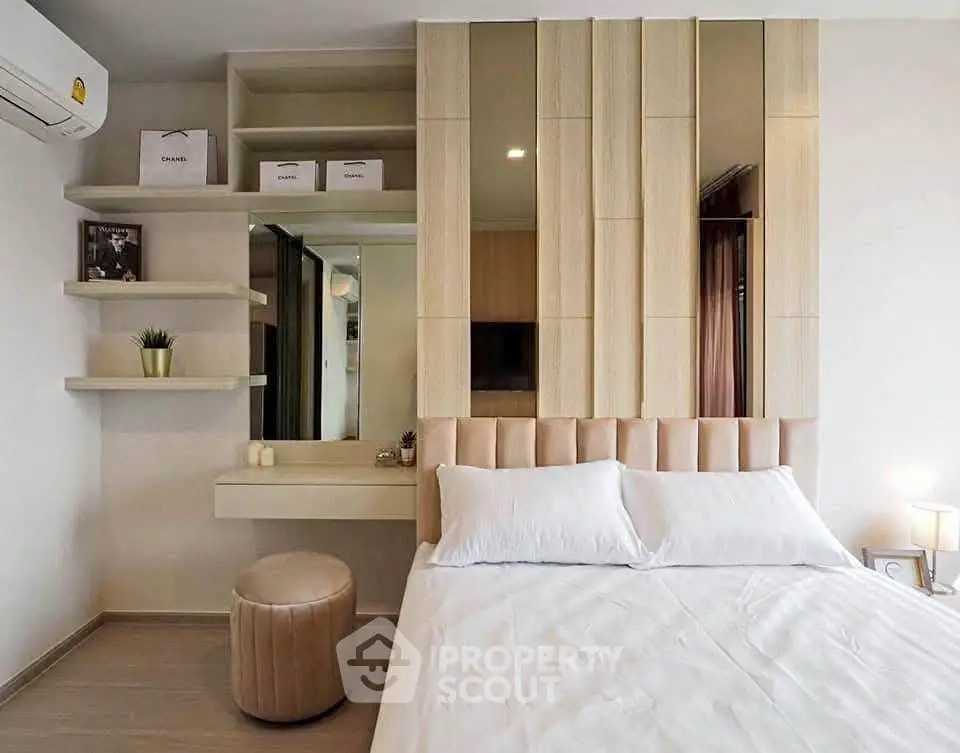 Modern bedroom with stylish decor and cozy ambiance