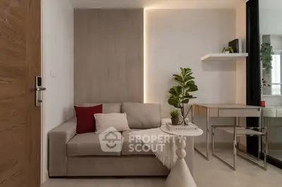 Modern living room with cozy sofa, stylish decor, and natural lighting