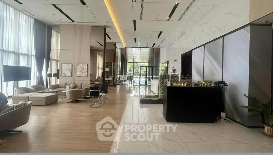 Luxurious modern living room with high ceilings and elegant decor