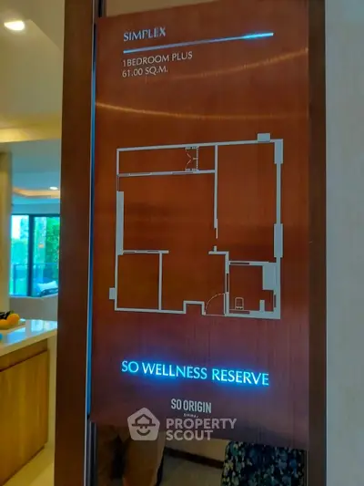 Modern 1-bedroom floor plan display at SO Wellness Reserve, showcasing sleek design and spacious layout.