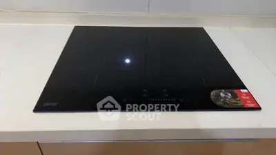 Modern kitchen with sleek induction cooktop on white countertop