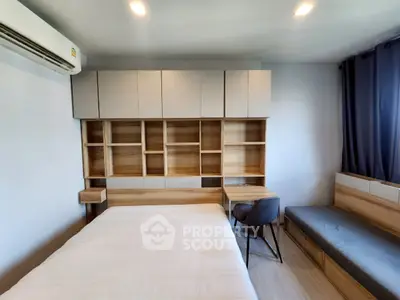 Modern bedroom with built-in storage and sleek design
