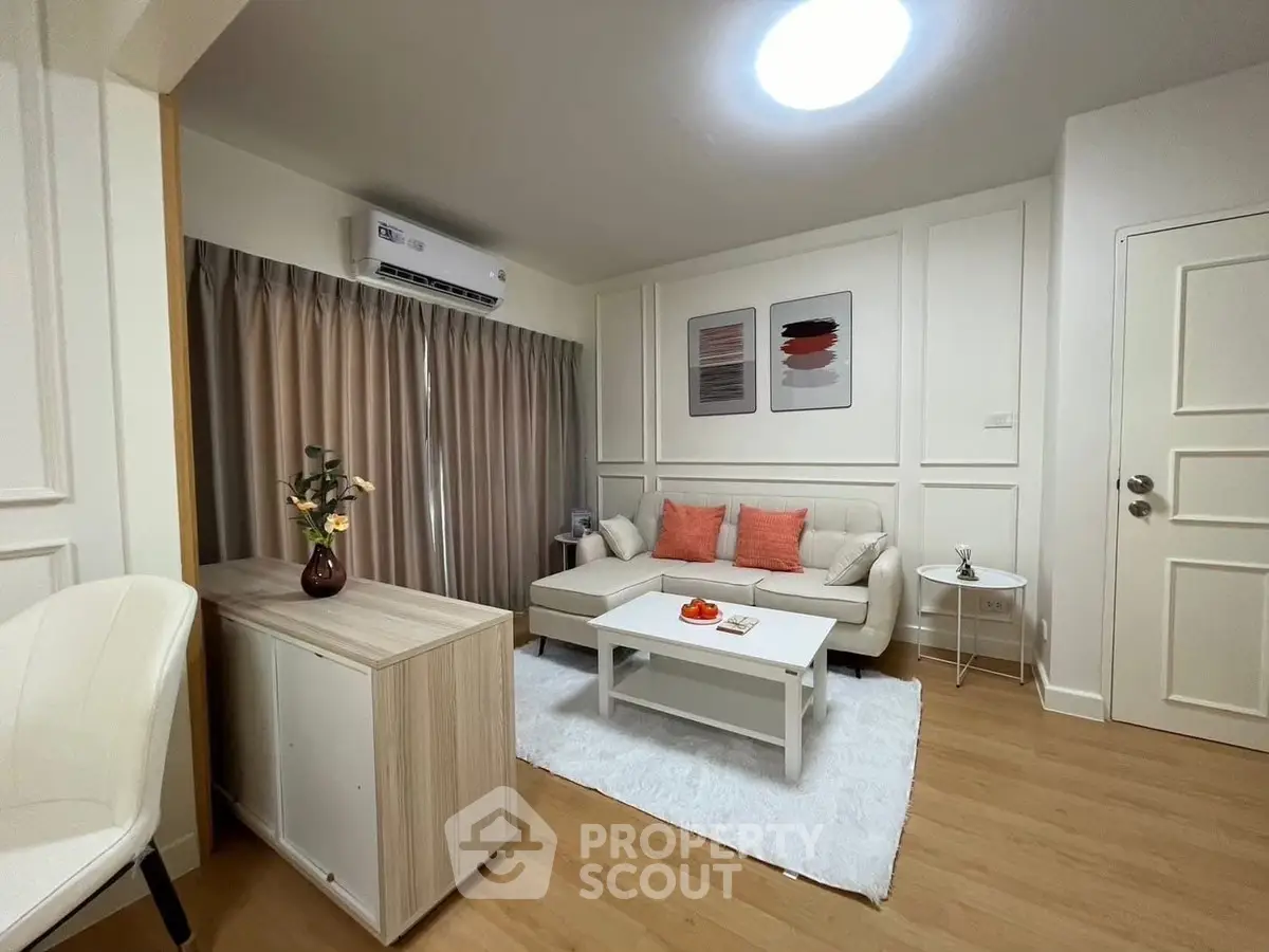 Cozy living room with modern decor and natural light