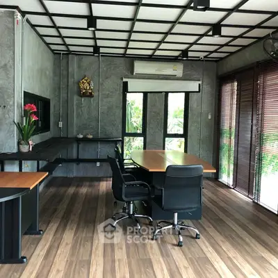 Modern study room with sleek design and natural light