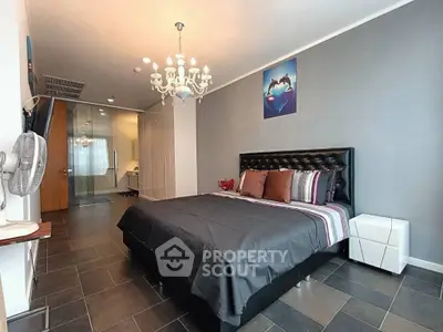 Luxurious bedroom with modern decor and stylish lighting