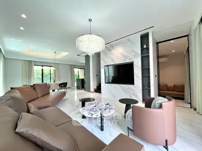 Luxurious modern living room with elegant marble flooring and stylish furniture
