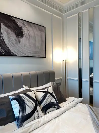 Elegant bedroom with modern art and stylish decor