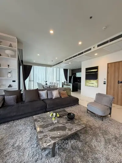 Luxurious modern living room with elegant decor and spacious layout