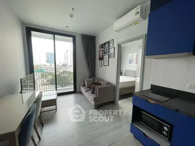 Modern apartment with city view, stylish living room, and cozy bedroom